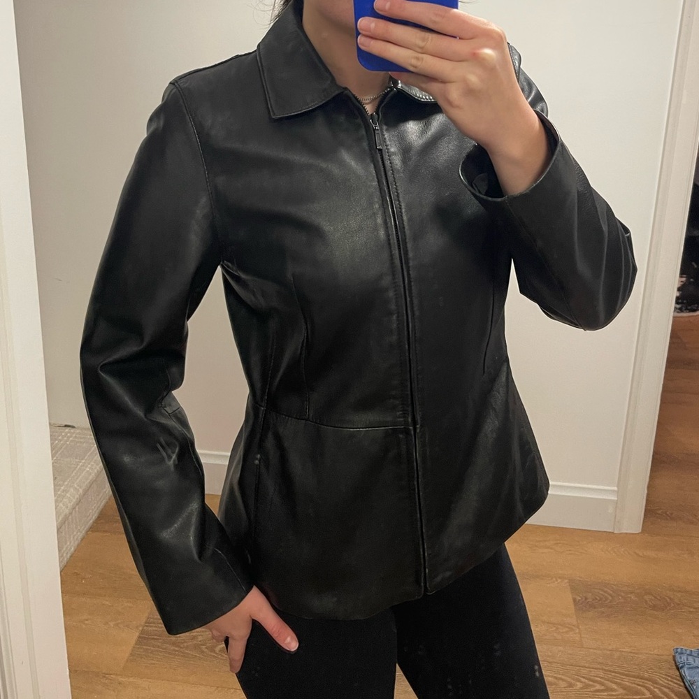 Casual Corner Women's Classic Black Leather Jacket